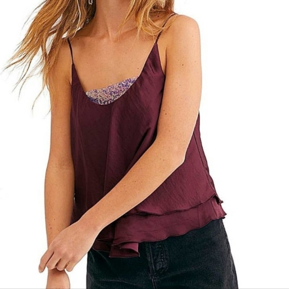 Free People Turn It On Camisole Vetiver Bloom Purple S